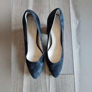 COLE HAAN GRANDOS genuine suede navy dark blue pointed chunky heels BRAND NEW 9